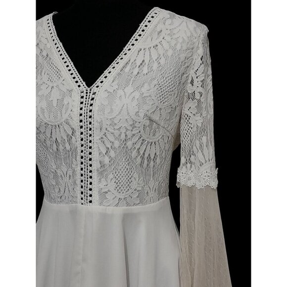 Womens Size Small Boho Hippie Fairy Cottagecore Flare Sleeve Mini Dress White - Picture 6 of 16